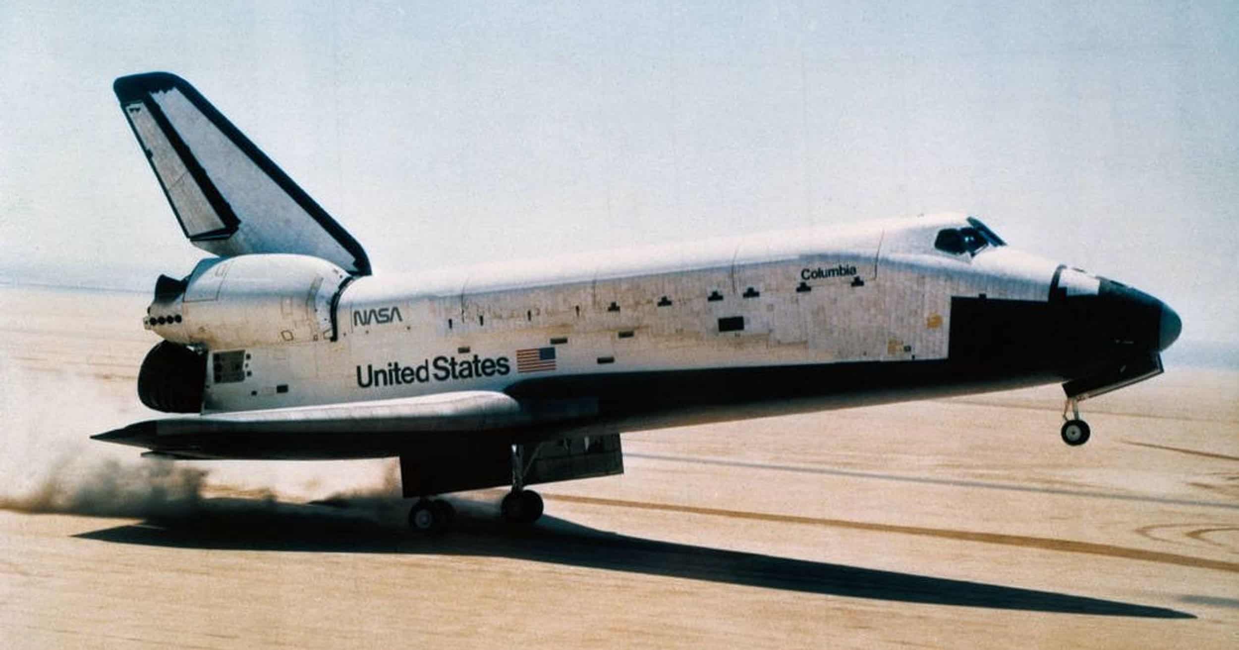 Space Shuttle Columbia's first landing at NASA's Dryden Flight Research Center in 1981. (Source: National Naval Aviation Museum)