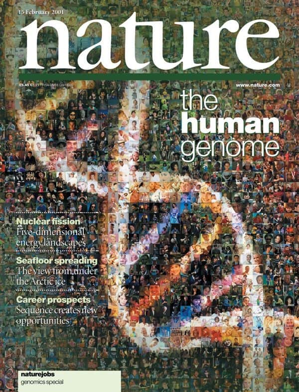 The February 15, 2001 issue of Nature magazine featured publication of the initial sequencing and analysis of the human genome by the Human Genome Project.